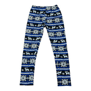 Fleece Lined Leggings Womens Small Fair Isle Reindeer Pattern Warm Winter